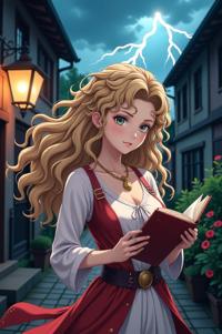 anime style masterpiece,best quality , Long Curly beige hair, spring
