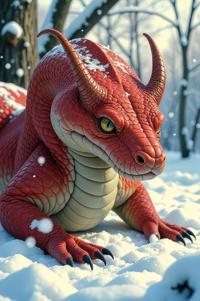 Anime style s Nose Horned Viper from Fargo universe, Bald russet hair, winter, ground level shot