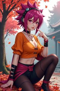 anime style masterpiece,best quality , Spikes magenta hair, autumn