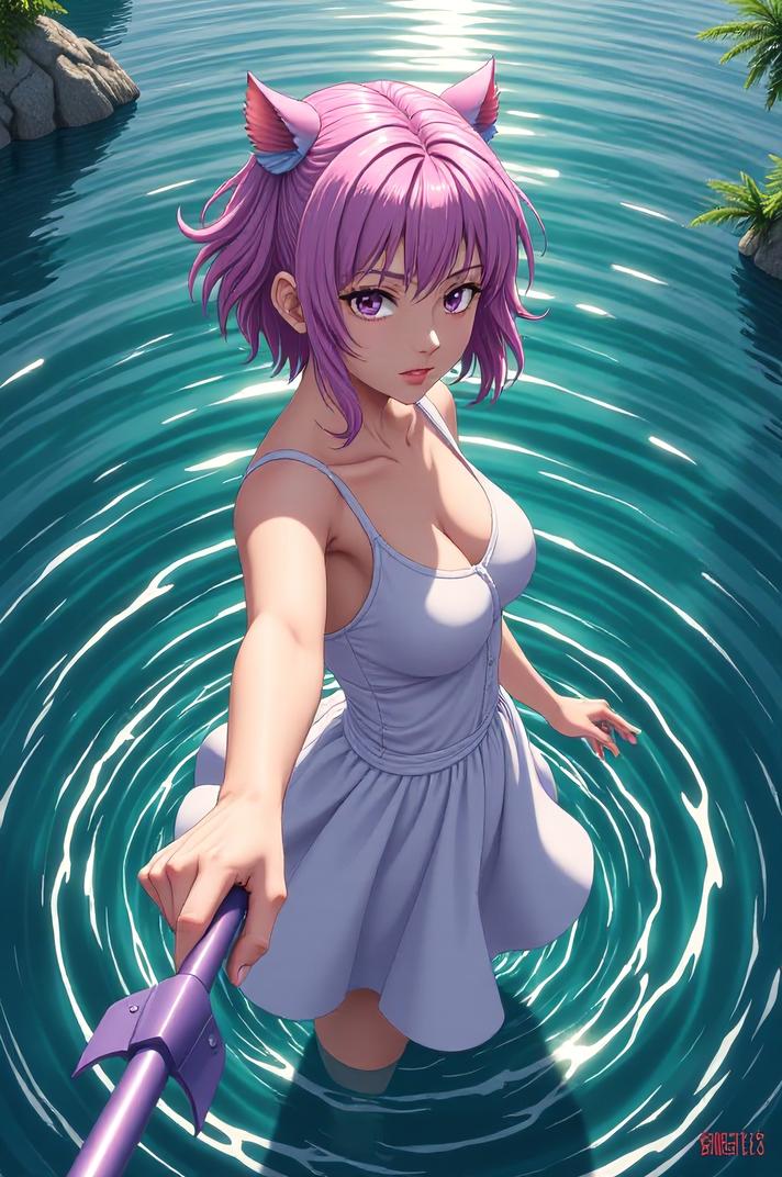 anime style masterpiece,best quality , Flat Top lilac hair, summer