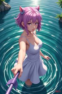 anime style masterpiece,best quality , Flat Top lilac hair, summer