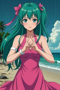 anime style masterpiece,best quality , Grungey Long malachite hair, spring
