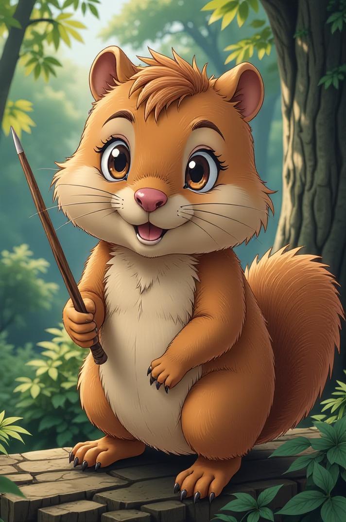 Anime style s Beaver from Harry Potter universe, Left Parting apricot hair, summer, high angle shot