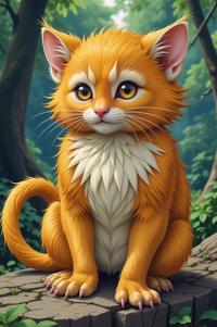 Anime style s Emperor Tamarin from Spirit World universe, Grungey goldenrod hair, spring, knee level shot