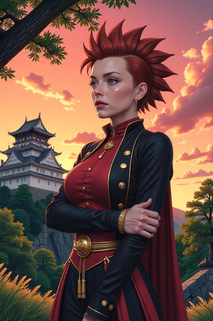 anime style masterpiece,best quality , Mohawk Spike chestnut hair, summer