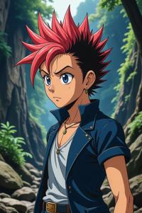 Anime style s Carpenter Ant from The Dark Tower universe, Spike salmon hair, spring, hip level shot
