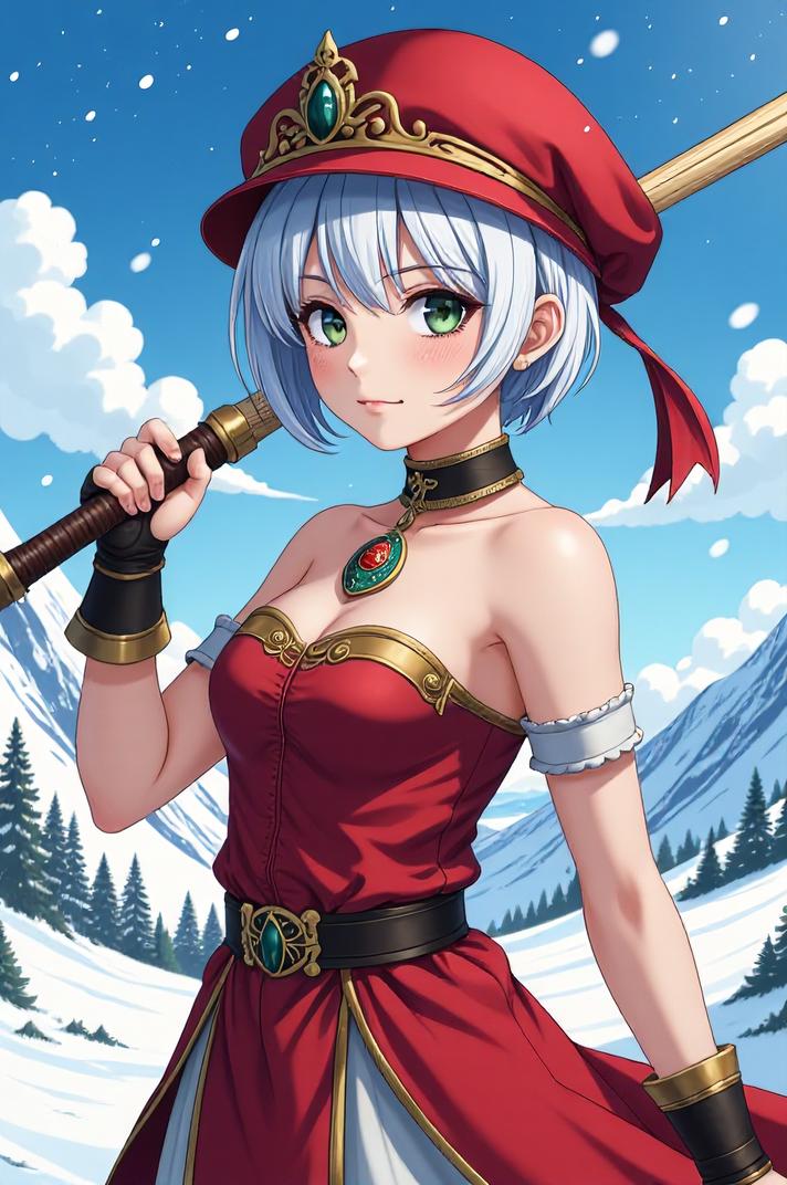 anime style masterpiece,best quality , Buzz Cut white hair, winter