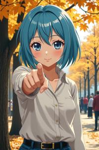 anime style masterpiece,best quality , Center Parting robin egg blue hair, autumn