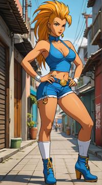 Anime style s sexy latina woman from Avatar universe, Mohawk Short saffron hair, summer, full body shot