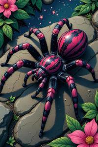 Anime style s Chilean Rose Tarantula from Man in black universe, Greased Back lime hair, spring, aerial view shot