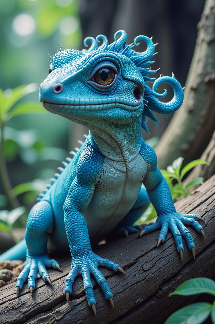 Anime style s Whiptail Lizard from Fargo universe, Top Curls sapphire hair, spring, high angle shot