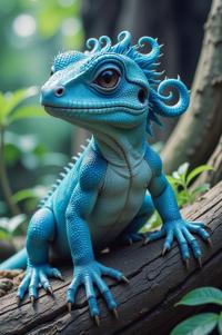 Anime style s Whiptail Lizard from Fargo universe, Top Curls sapphire hair, spring, high angle shot