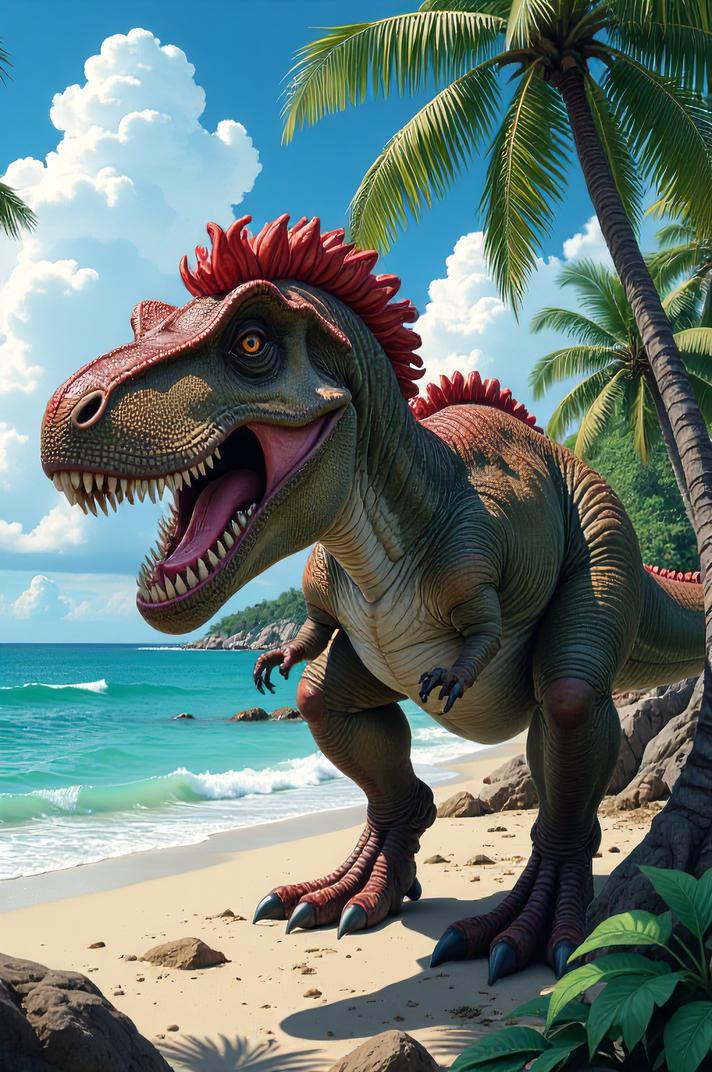 Anime style s Tyrannosaurus Rex from Pirates of the Caribbean universe, Bun Curly myrtle hair, spring, hip level shot