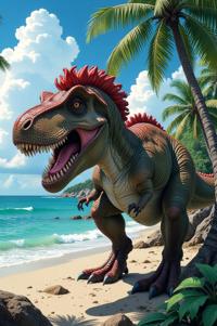 Anime style s Tyrannosaurus Rex from Pirates of the Caribbean universe, Bun Curly myrtle hair, spring, hip level shot