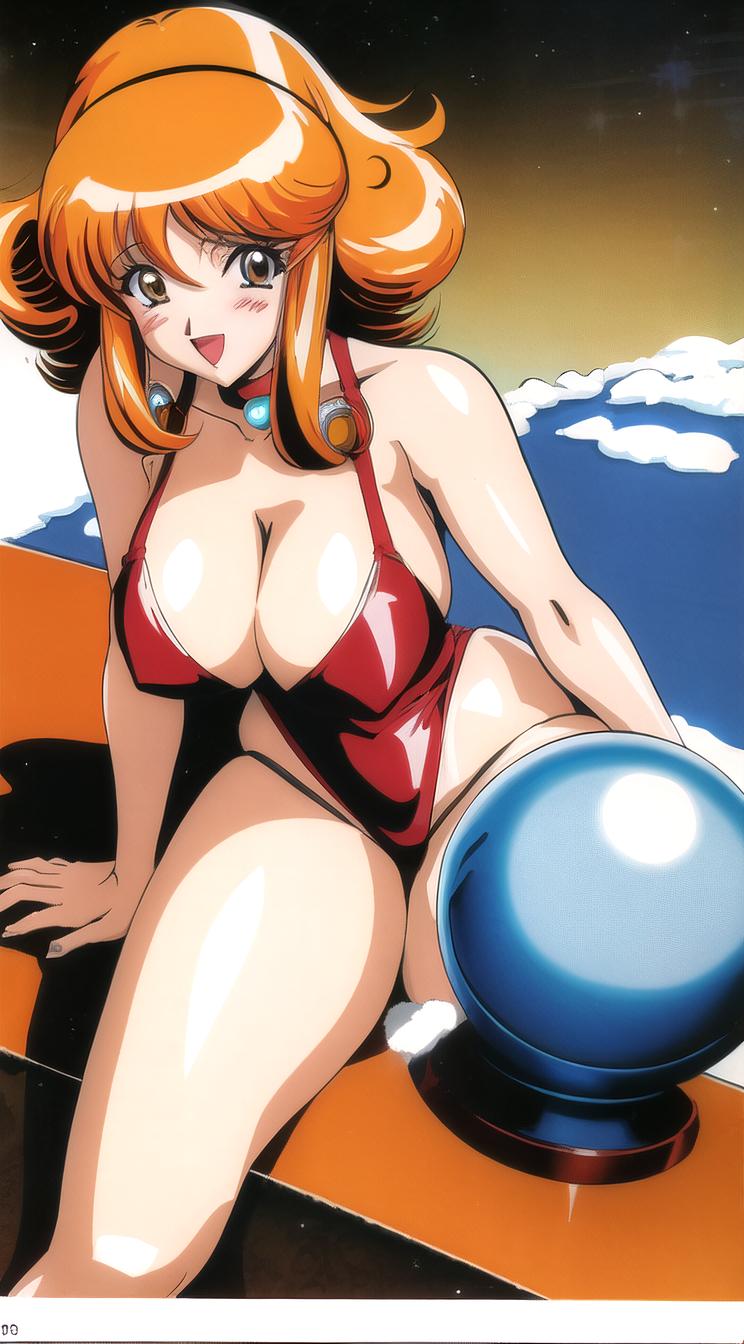 Anime style s sexy euro woman from Doom universe, Bob Curly amber hair, winter, perspective shot