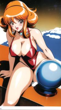 Anime style s sexy euro woman from Doom universe, Bob Curly amber hair, winter, perspective shot