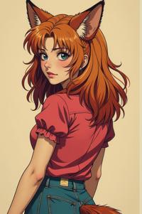 Anime style s American Foxhound from Moulin Rouge universe, Grungey russet hair, summer, Front side back three views shot
