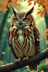 Anime style s Short Eared Owl from Matrix universe, Long Center Parting gamboge hair, autumn, from below shot