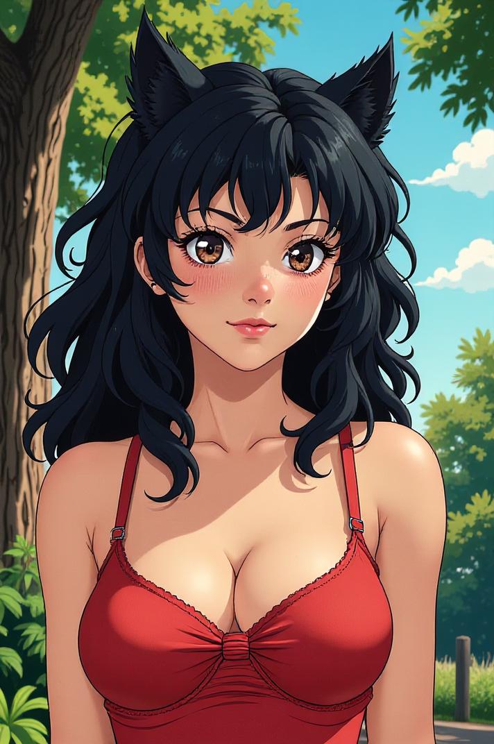 Anime style s Lancashire Heeler from Alien universe, Rachel Curly charcoal hair, summer, expressions shot