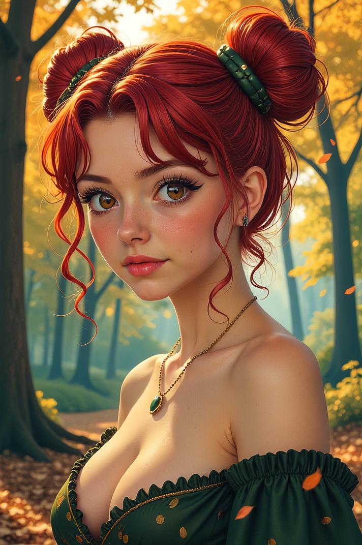 Anime style s European Bee Eater from Matrix universe, Bun Curly sangria hair, autumn, expressions shot