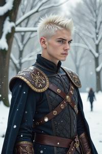 Anime style s Xerus from Game of Thrones universe, Buzz Cut magnolia hair, winter, full body shot