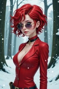 anime style masterpiece,best quality , Short Curly red hair, spring