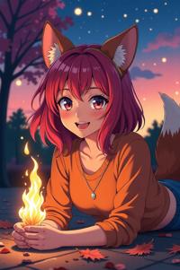 anime style masterpiece,best quality , Grungey sangria hair, autumn