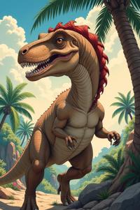 Anime style s Supersaurus from Dune universe, Cornrows scarlet hair, summer, hip level shot