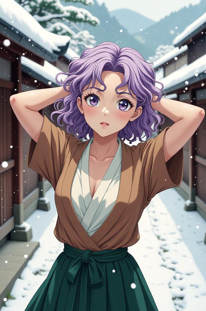 anime style masterpiece,best quality , Lob Curly lavender hair, summer