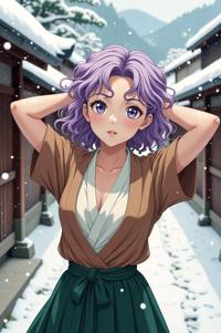 anime style masterpiece,best quality , Lob Curly lavender hair, summer