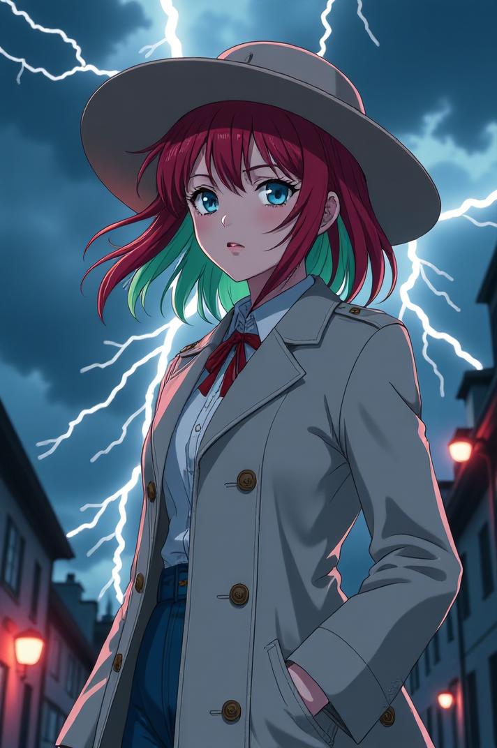 anime style masterpiece,best quality , Center Parting crimson hair, summer
