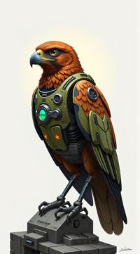 sci fi, digital art, robotic Kestrel, it is wearing a cybernetics