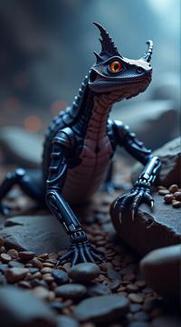 sci fi, art by John Blanche, digital art, hip level shot of a robotic Salamander