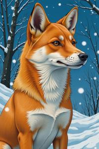 Anime style s English Foxhound from Spirit World universe, Bald safety orange hair, winter, from above shot