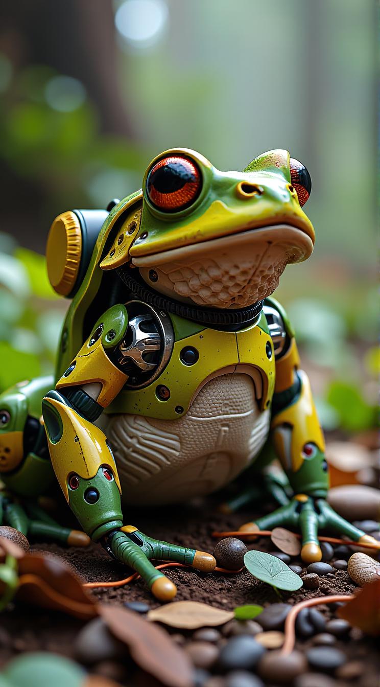 sci fi, stylized by Chris Moore, digital art, medium shot of a robotic Toad