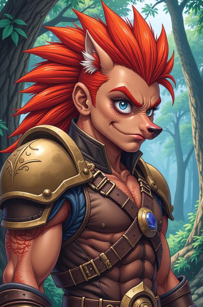 Anime style s Kinkajou from World of warcraft universe, Mohawk Fan gamboge hair, spring, expressions shot
