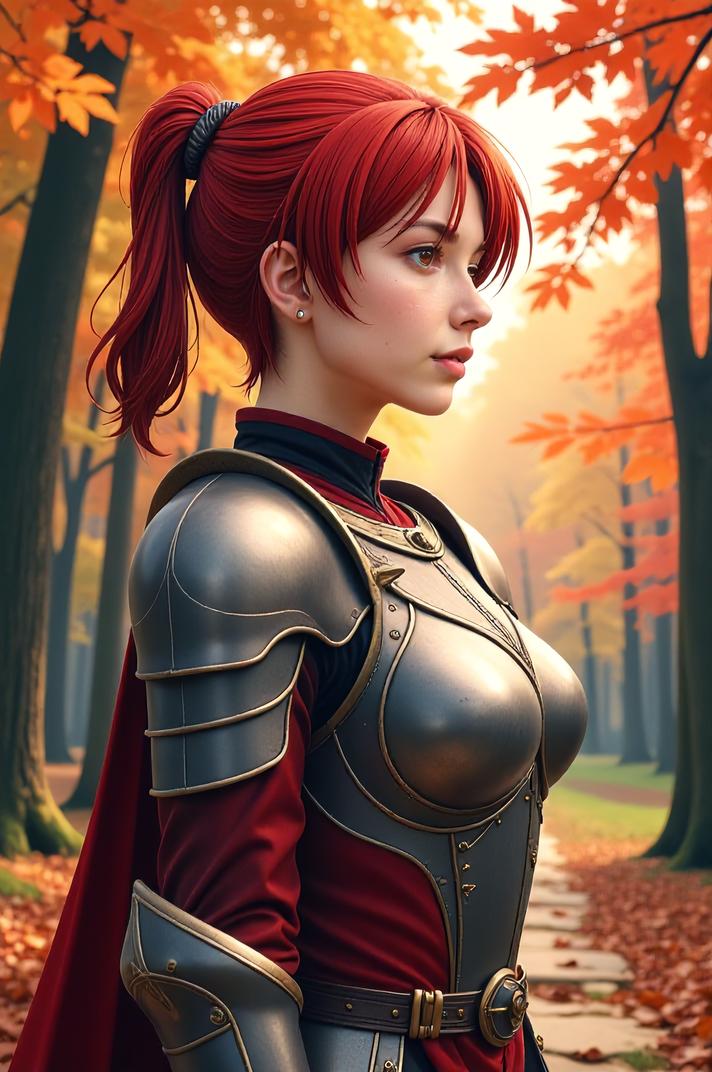 anime style masterpiece,best quality , Pulled Back charcoal hair, autumn