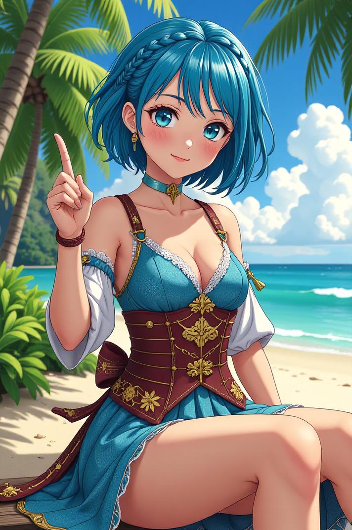 anime style masterpiece,best quality , Bob cobalt hair, summer