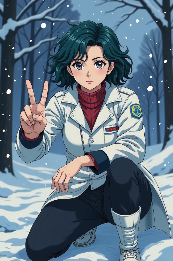 anime style masterpiece,best quality , Mullet Curly magnolia hair, winter