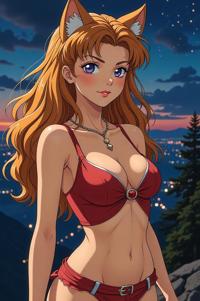 Anime style s West Siberian Laika from Moulin Rouge universe, Pulled Back bronze hair, summer, hip level shot