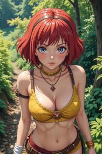 Anime style s Sunbeam Snake from Warhammer , universe, Bob russet hair, summer