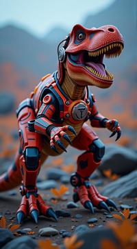 sci fi, stylized by Jean Giraud Josan Gonzalez , digital art, robotic Tyrannosaurus Rex