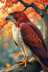 Anime style s Red Shouldered Hawk from Spirit World universe, Center Parting terra cotta hair, autumn, Front side back three views shot