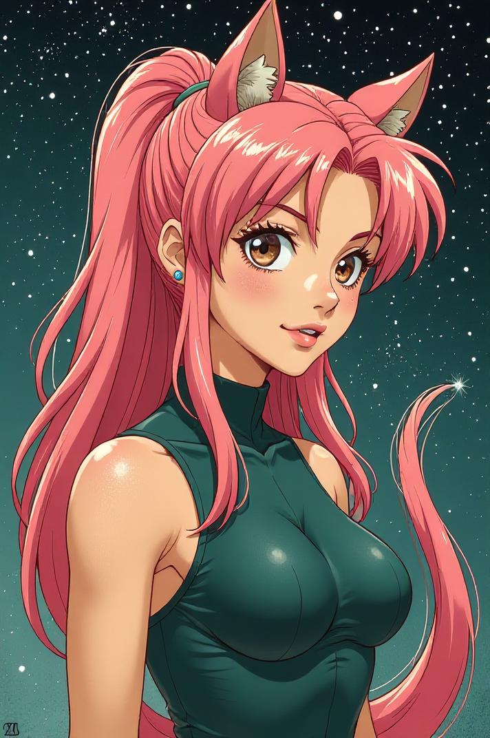 Anime style s Thylacosmilus from Matrix universe, Pony Tail peach hair, spring, expressions shot