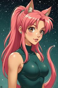 Anime style s Thylacosmilus from Matrix universe, Pony Tail peach hair, spring, expressions shot