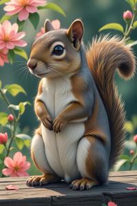 Anime style s Eastern Gray Squirrel from Blade Runner universe, Grungey Long seashell hair, spring, from above shot