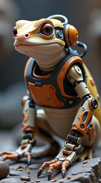 sci fi, digital art, robotic Newt, wearing cybernetics