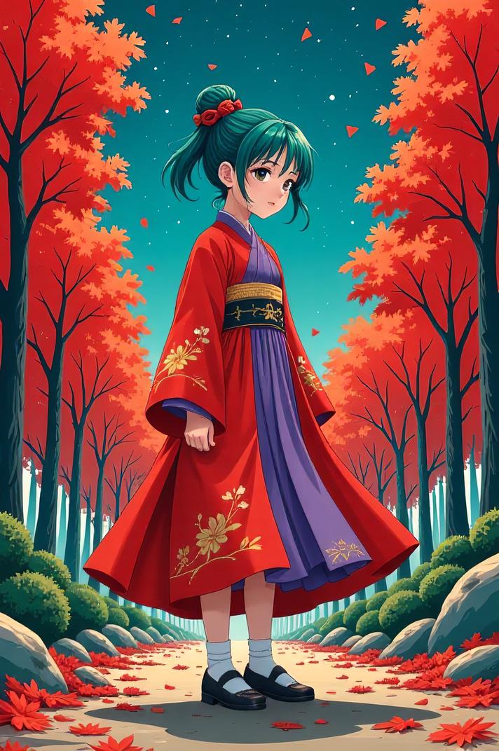 anime style masterpiece,best quality , Flat Top teal hair, autumn