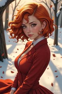anime style masterpiece,best quality , Bob Curly saffron hair, winter