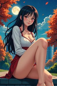 anime style masterpiece,best quality , Center Parting crimson hair, autumn